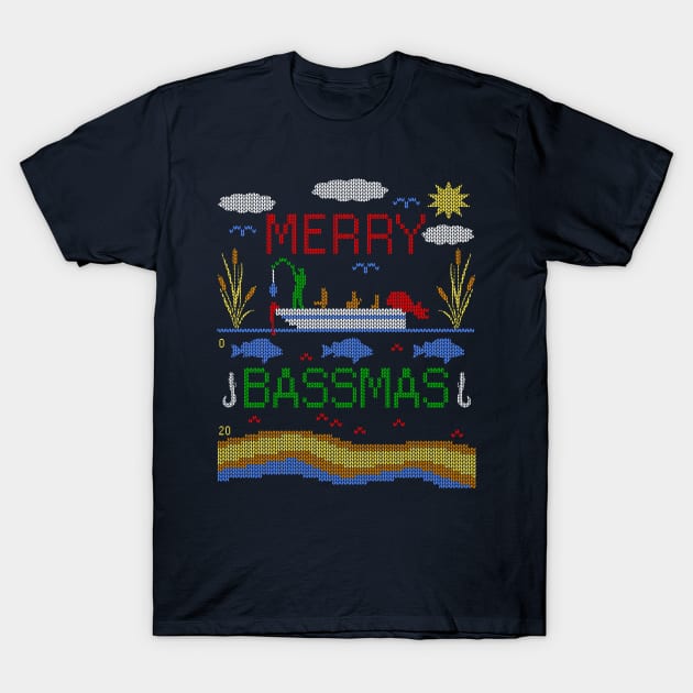 Funny Bass Fishing Merry Bassmas Ugly Christmas Sweater Shirt T-Shirt by TeeCreations